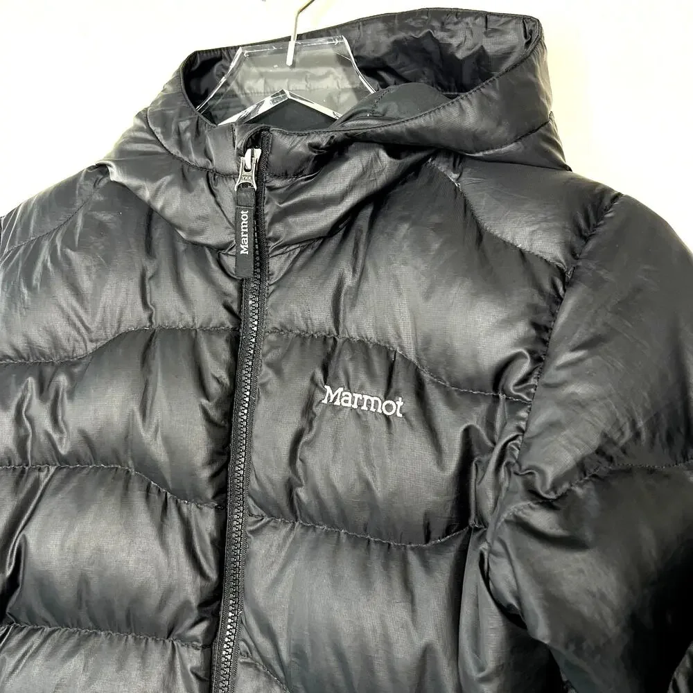 Marmot Guides Down Hoodie Quilted Puffer Coat Jacket Black 700 Fill Kid's LARGE